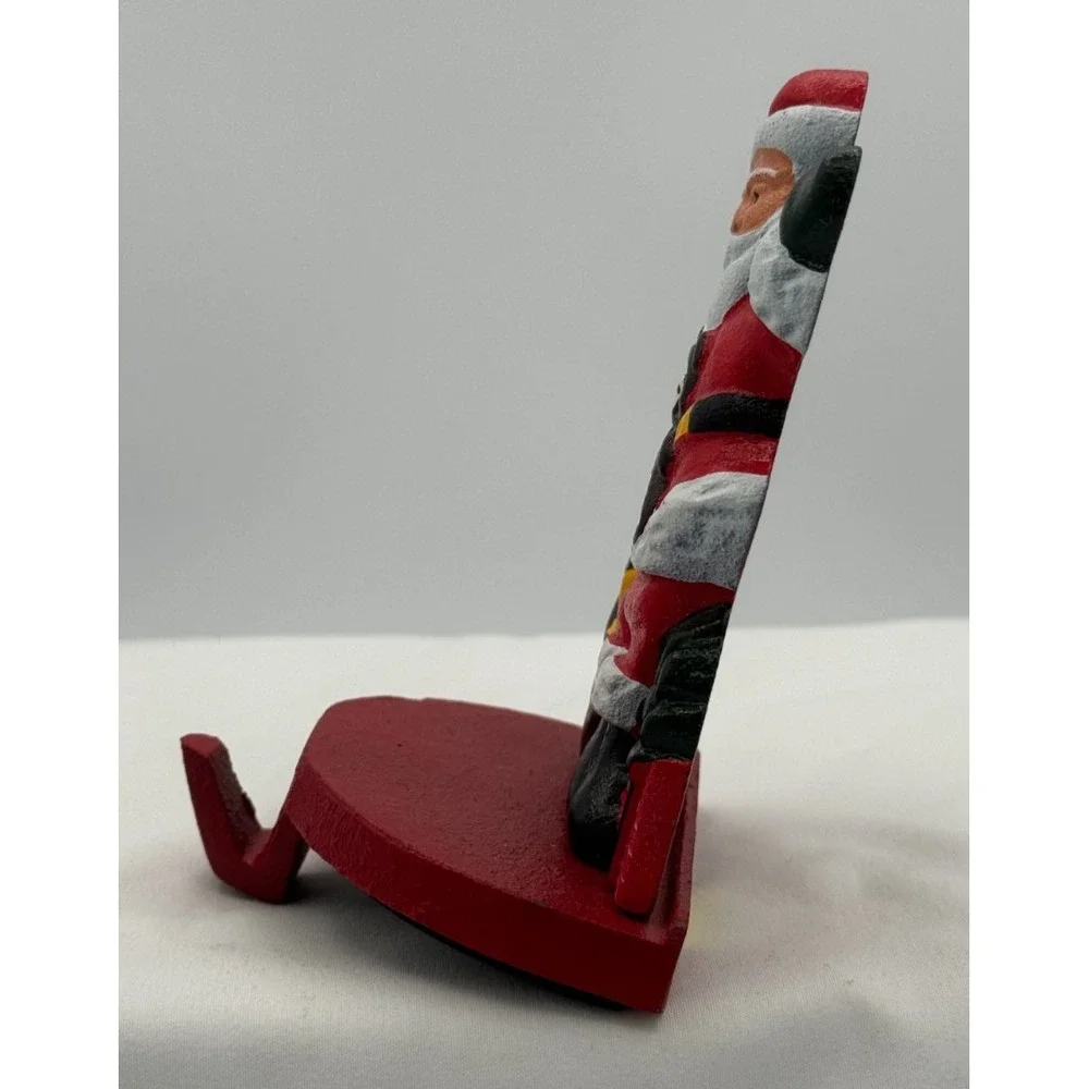 1990 Lillian Vernon Cast Iron Santa and Bear Stocking Holder 5